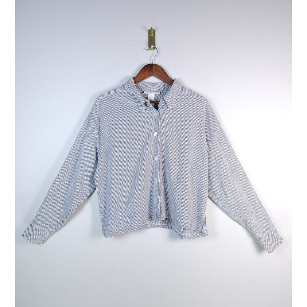 Geoffrey Beene Sport Size 14 Gingham Button Down Shirt Black White Long Sleeve